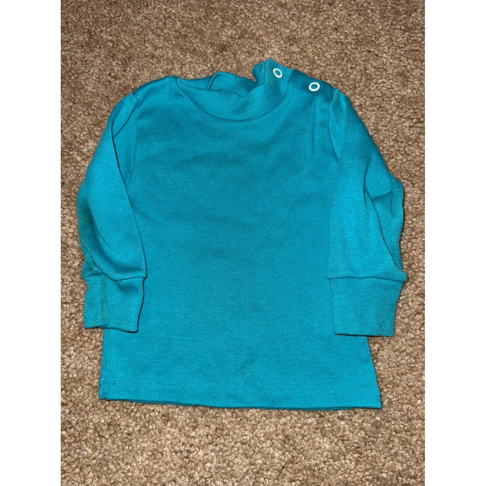 McKids Vintage Blue Long Sleeve Shirt Size M Made‎ in USA Button Shoulder